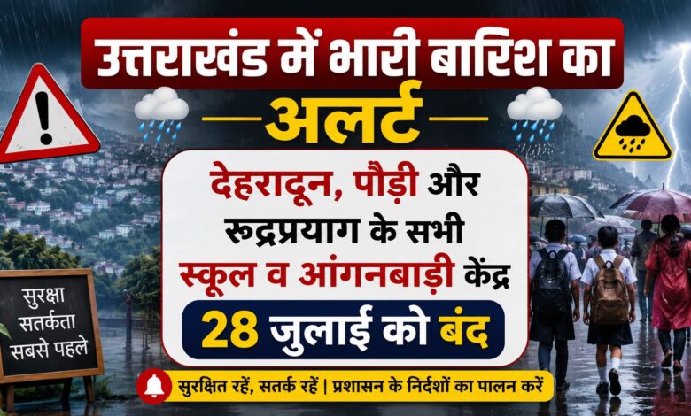 उत्तराखंड Weather Update: भारी वर्षा के कारण तीन जिलों में स्कूलों की छुट्टी