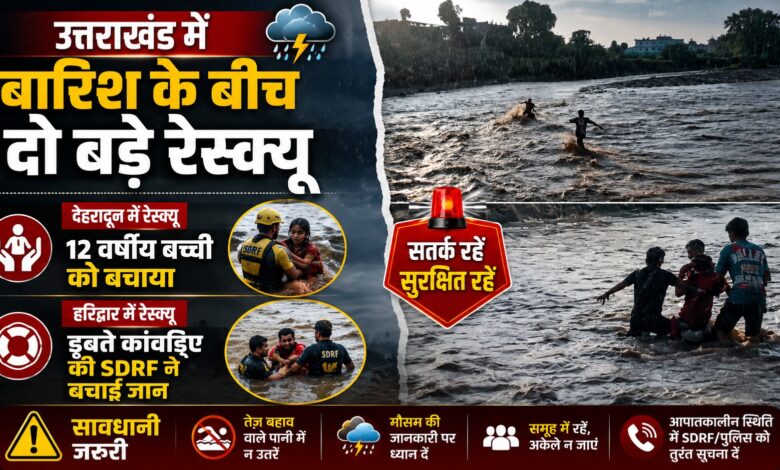 भारी बारिश के बीच देवभूमि में दो साहसिक रेस्क्यू, सेना के जवान और SDRF बने फरिश्ता