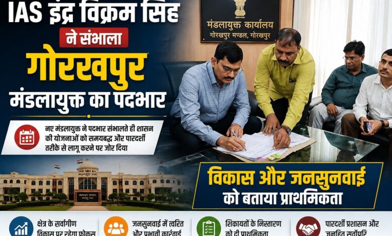 IAS इंद्र विक्रम सिंह ने संभाला गोरखपुर मंडलायुक्त का पदभार, विकास और जनसुनवाई को बताया प्राथमिकता IAS इंद्र विक्रम सिंह ने संभाला गोरखपुर मंडलायुक्त का पदभार, विकास और जनसुनवाई को बताया प्राथमिकता