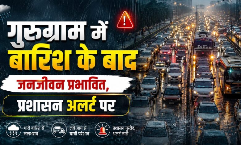 गुरुग्राम में बारिश के बाद सड़कें बनी तालाब, घंटों जाम में फंसे लोग गुरुग्राम में बारिश के बाद सड़कें बनी तालाब, घंटों जाम में फंसे लोग