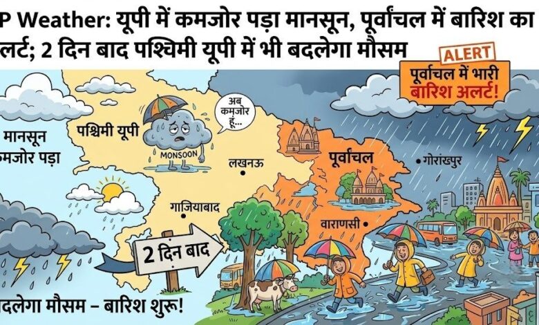 यूपी में कमजोर पड़ा मानसून, पूर्वांचल में बारिश का अलर्ट; 2 दिन बाद पश्चिमी यूपी में भी बदलेगा मौसम – Parvat Sankalp News यूपी में कमजोर पड़ा मानसून, पूर्वांचल में बारिश का अलर्ट; 2 दिन बाद पश्चिमी यूपी में भी बदलेगा मौसम – Parvat Sankalp News