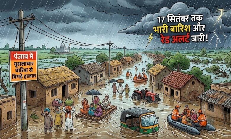 पंजाब में मूसलाधार बारिश से बिगड़े हालात, 17 सितंबर तक अलर्ट जारी