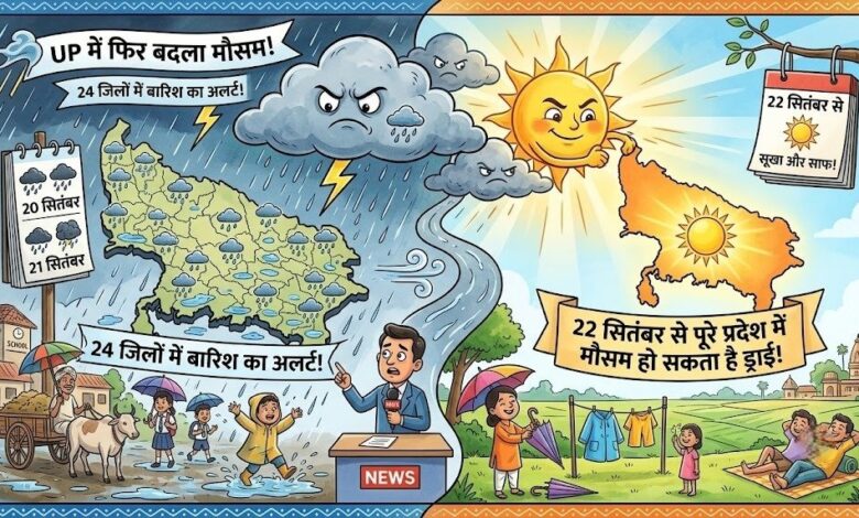 यूपी में फिर बदला मौसम, 24 जिलों में बारिश का अलर्ट; 22 सितंबर से पूरे प्रदेश में मौसम हो सकता है ड्राई – Parvat Sankalp News
