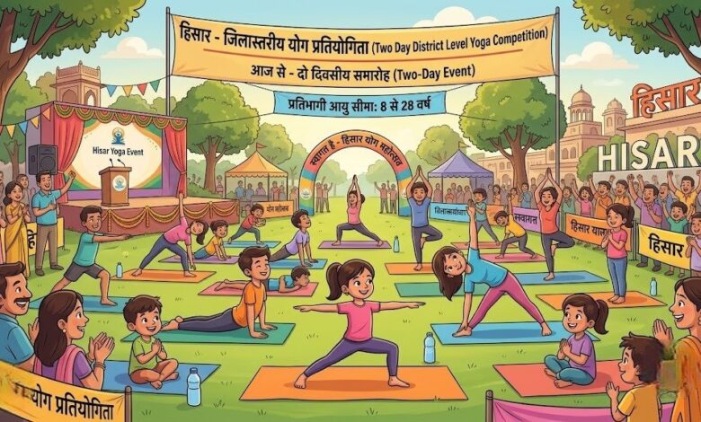 हिसार में दो दिवसीय जिलास्तरीय योग प्रतियोगिता आज से, 8 से 28 साल तक के प्रतिभागी लेंगे हिस्सा हिसार में दो दिवसीय जिलास्तरीय योग प्रतियोगिता आज से, 8 से 28 साल तक के प्रतिभागी लेंगे हिस्सा