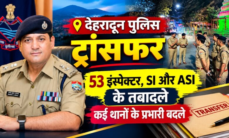 53 पुलिस अधिकारियों को मिली नई जिम्मेदारी, देहरादून में बड़े प्रशासनिक फेरबदल से हड़कंप 53 पुलिस अधिकारियों को मिली नई जिम्मेदारी, देहरादून में बड़े प्रशासनिक फेरबदल से हड़कंप