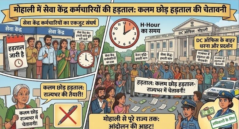 Service Center Employees Protest: मोहाली में कर्मचारियों का धरना, लोगों की बढ़ी मुश्किलें