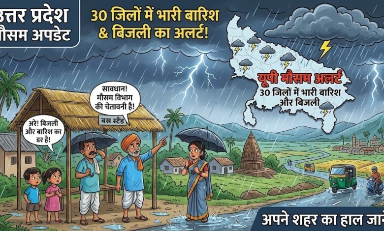 मौसम विभाग का अलर्ट: यूपी के 30 जिलों में बारिश के आसार, बिजली गिरने को लेकर चेतावनी