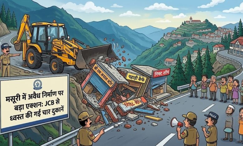 Mussoorie News Today: झूलाघर में चार दुकानें ध्वस्त, अवैध निर्माण के खिलाफ जारी रहेगा अभियान